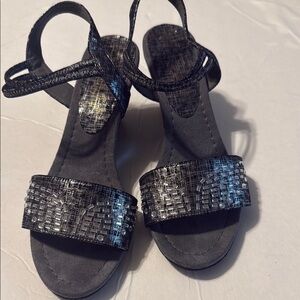 New York Transit Black Sandals with Sparkly Embellishments